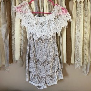 Lace off the shoulder romper